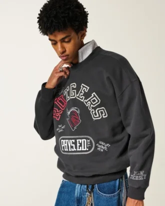 Boxy Rutgers University Scarlet Knights Graphic Crew Sweatshirt