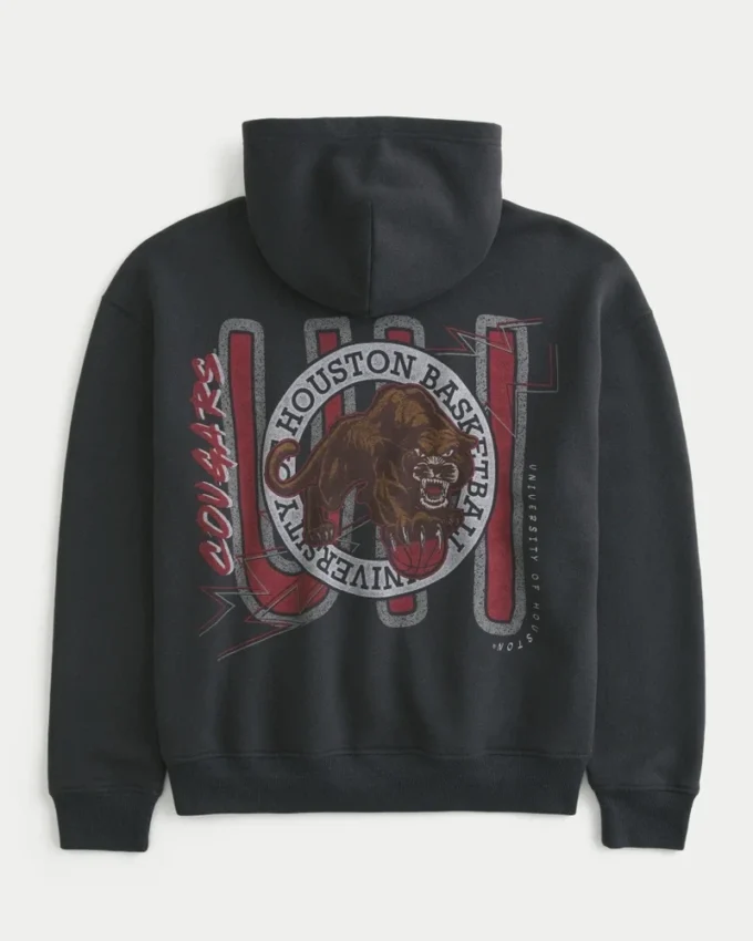 Boxy University of Houston Cougars Μπλούζα με κουκούλα και σχέδιο μπάσκετ