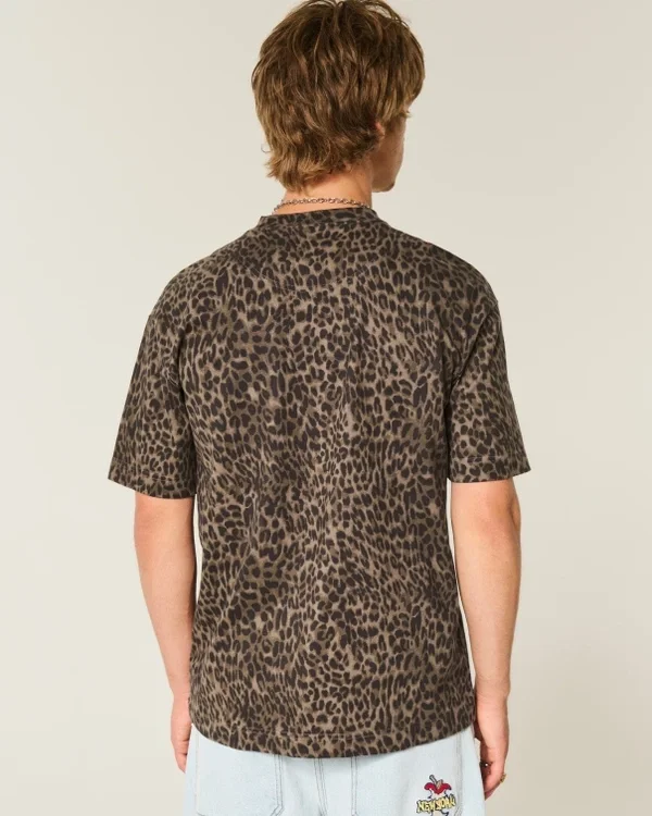Boxy βαρύ βαμβακερό T-shirt με λεοπάρ μοτίβο Boxy βαρύ βαμβακερό T-shirt με λεοπάρ μοτίβο