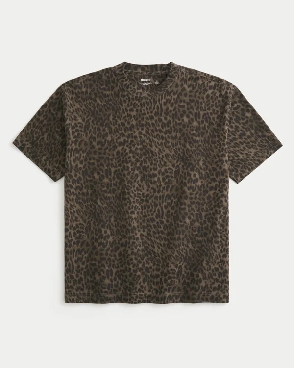 Boxy βαρύ βαμβακερό T-shirt με λεοπάρ μοτίβο Boxy βαρύ βαμβακερό T-shirt με λεοπάρ μοτίβο