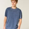 Χαλαρό πλυμένο T-shirt με στρογγυλό λαιμό Χαλαρό πλυμένο T-shirt με στρογγυλό λαιμό