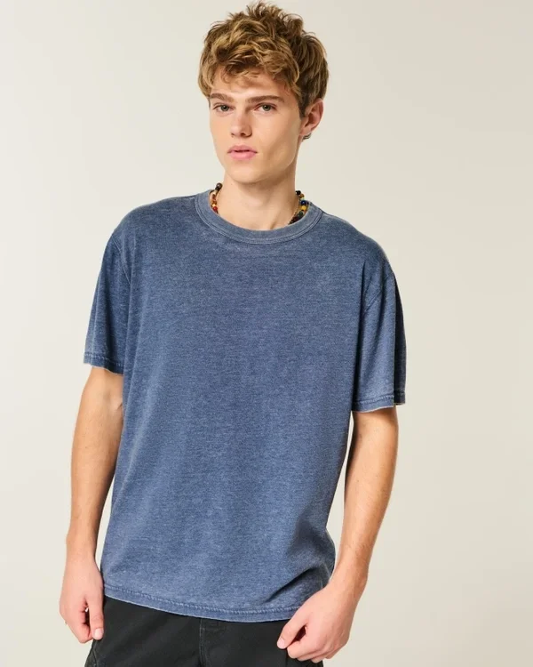 Χαλαρό πλυμένο T-shirt με στρογγυλό λαιμό Χαλαρό πλυμένο T-shirt με στρογγυλό λαιμό