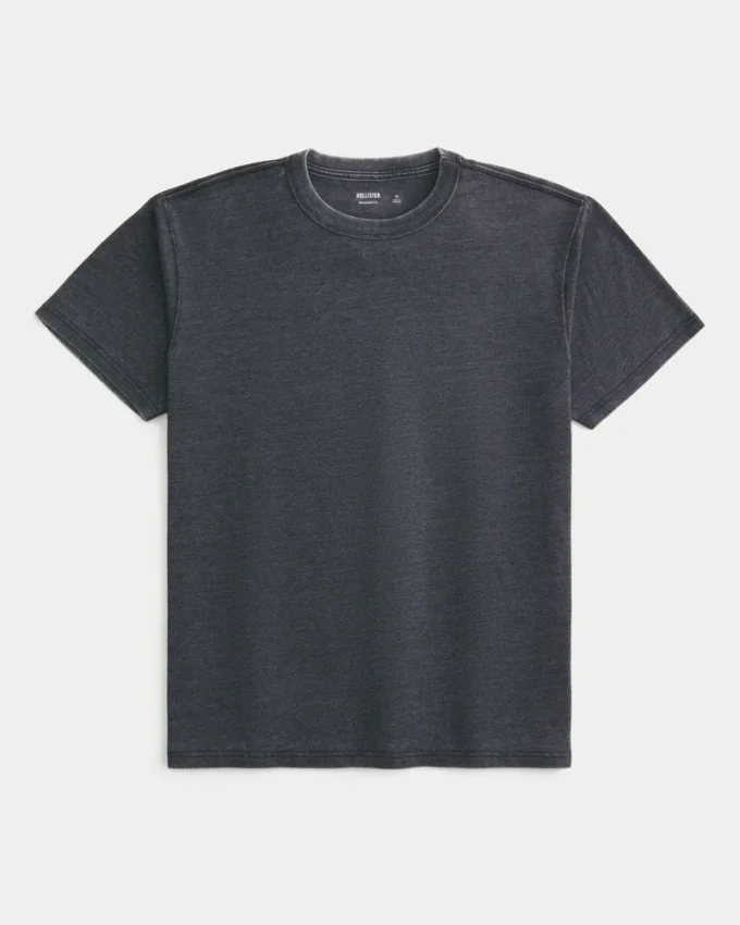 Χαλαρό πλυμένο T-shirt με στρογγυλό λαιμό Χαλαρό πλυμένο T-shirt με στρογγυλό λαιμό