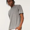 Χαλαρό πλυμένο T-shirt με στρογγυλό λαιμό Χαλαρό πλυμένο T-shirt με στρογγυλό λαιμό