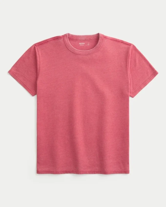 Χαλαρό πλυμένο T-shirt με στρογγυλό λαιμό Χαλαρό πλυμένο T-shirt με στρογγυλό λαιμό