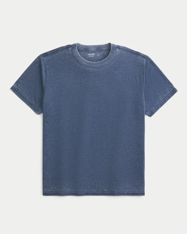 Χαλαρό πλυμένο T-shirt με στρογγυλό λαιμό Χαλαρό πλυμένο T-shirt με στρογγυλό λαιμό
