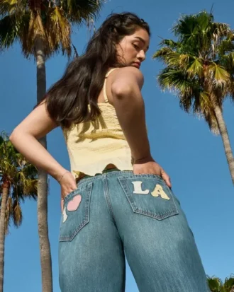 Χαμηλό μέσο πλύσιμο Los Angeles Graphic Baggy Jeans Χαμηλό μέσο πλύσιμο Los Angeles Graphic Baggy Jeans