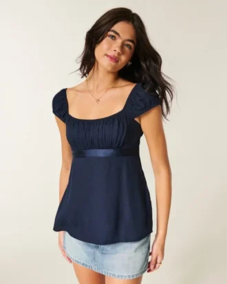 Εύκολο σατέν babydoll top με δέσιμο