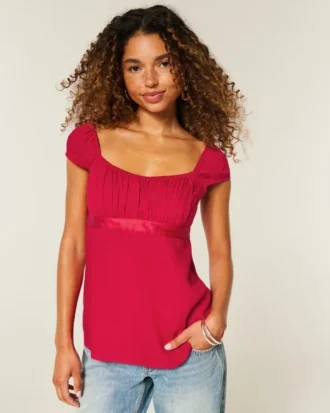 Εύκολο σατέν babydoll top με δέσιμο