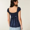 Εύκολο σατέν babydoll top με δέσιμο Εύκολο σατέν babydoll top με δέσιμο
