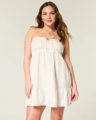 Φόρεμα babydoll χωρίς τιράντες με κεντήματα