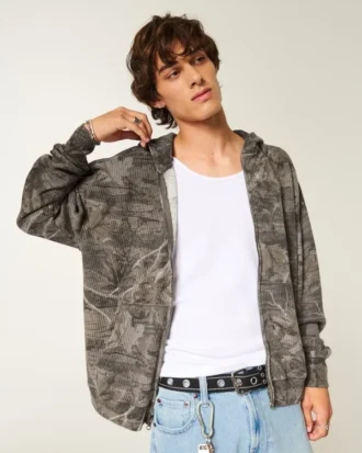 Φούτερ με κουκούλα και φερμουάρ Boxy Thermal Camo