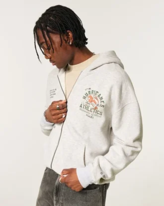 Φούτερ με κουκούλα και φερμουάρ Boxy Zip-Up University of Miami Hurricanes Graphic Hoodie