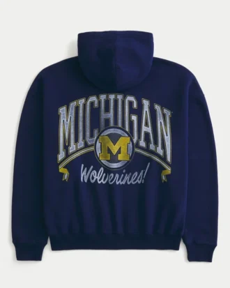 Φούτερ με κουκούλα και φερμουάρ Boxy Zip-Up University of Michigan Wolverines Graphic Hoodie