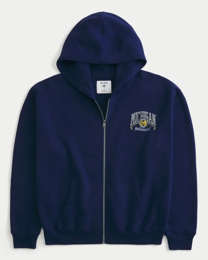 Φούτερ με κουκούλα και φερμουάρ Boxy Zip-Up University of Michigan Wolverines Graphic Hoodie
