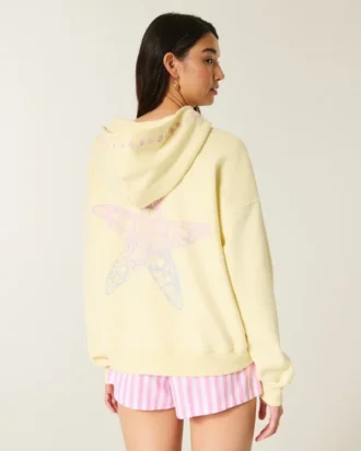 Φούτερ με κουκούλα και φερμουάρ με oversized σχέδιο αστερία
