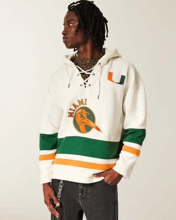 Φούτερ με κουκούλα και γραφικό χόκεϊ της University of Miami Hurricanes Φούτερ με κουκούλα και γραφικό χόκεϊ της University of Miami Hurricanes
