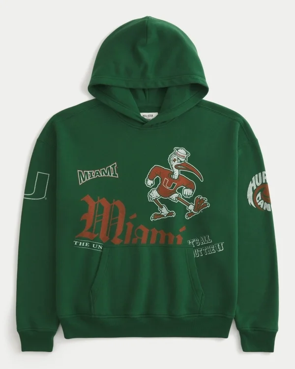 Φούτερ με κουκούλα και σχέδιο Boxy University of Miami Hurricanes Φούτερ με κουκούλα και σχέδιο Boxy University of Miami Hurricanes