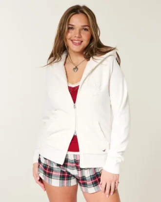 Holiday Vault Release Φούτερ με κουκούλα, φερμουάρ και λογότυπο, με επένδυση από sherpa
