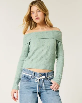 Hollister Άνετο πουλόβερ με πλέξη Cloud Stitchy και ανοιχτούς ώμους