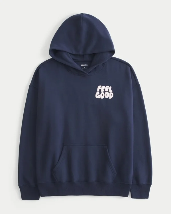 Hollister Feel Good Oversized Logo Graphic Hoodie Hollister Feel Good Oversized Logo Graphic Hoodie