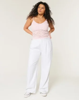Hollister Livvy Παντελόνι με πολύ ψηλή μέση από μείγμα λινού και φαρδιά πόδια