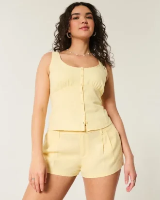 Hollister Livvy Σορτς χαμηλής μέσης από μείγμα λινού Hollister Livvy Σορτς χαμηλής μέσης από μείγμα λινού