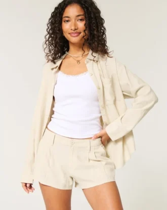 Hollister Livvy Σορτς χαμηλής μέσης από μείγμα λινού 3″