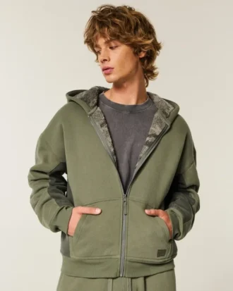 Hollister x Crocs Φούτερ με κουκούλα και φερμουάρ με επένδυση από σέρπα