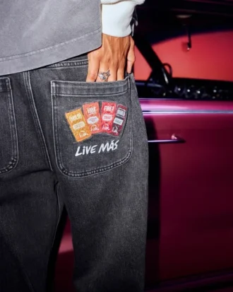 Hollister x Taco Bell Πλυμένα μαύρα κεντημένα γραφικά φαρδιά τζιν