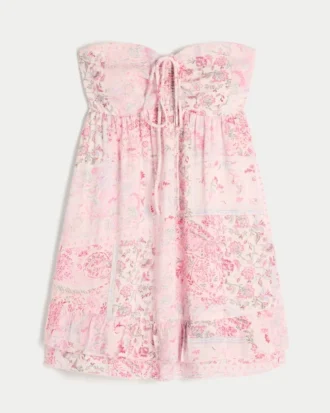 Μίνι φόρεμα babydoll χωρίς τιράντες με βολάν