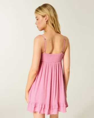 Μίνι φόρεμα Babydoll με διακοσμητικά κορδόνια