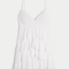 Μίνι φόρεμα babydoll με V λαιμόκοψη και βολάν