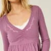 Μπλούζα Babydoll με μακριά μανίκια και πιντσέτα στο στήθος