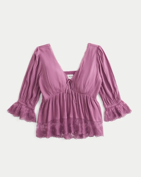 Μπλούζα Babydoll με μανίκια τριών τετάρτων Μπλούζα Babydoll με μανίκια τριών τετάρτων