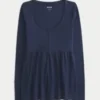 Μπλούζα Henley Babydoll με δέσιμο στην πλάτη