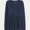 Μπλούζα Henley Babydoll με δέσιμο στην πλάτη