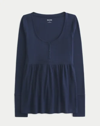 Μπλούζα Henley Babydoll με δέσιμο στην πλάτη