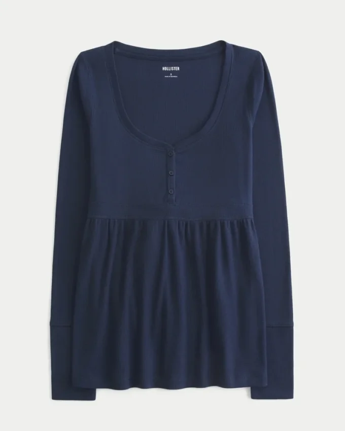 Μπλούζα Henley Babydoll με δέσιμο στην πλάτη
