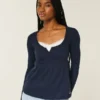Μπλούζα Henley Babydoll με εύκολο δέσιμο στην πλάτη