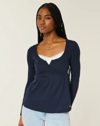 Μπλούζα Henley Babydoll με εύκολο δέσιμο στην πλάτη