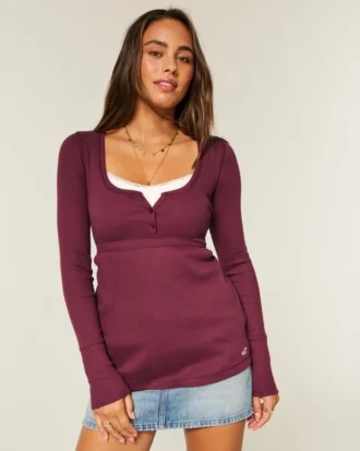 Μπλούζα Henley Babydoll με εύκολο δέσιμο στην πλάτη