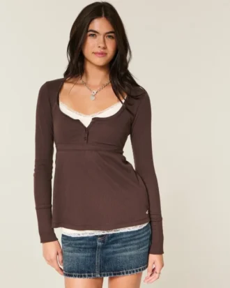 Μπλούζα Henley Babydoll με εύκολο δέσιμο στην πλάτη