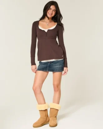 Μπλούζα Henley Babydoll με εύκολο δέσιμο στην πλάτη