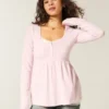 Μπλούζα Henley Babydoll με μακριά μανίκια