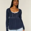 Μπλούζα Henley Babydoll με μακριά μανίκια Μπλούζα Henley Babydoll με μακριά μανίκια