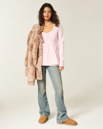Μπλούζα Henley Babydoll με μακριά μανίκια