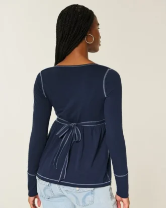 Μπλούζα Henley Babydoll με μακριά μανίκια