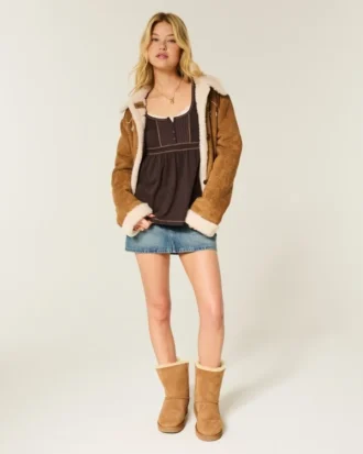 Μπλούζα Henley Babydoll με μακριά μανίκια