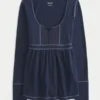 Μπλούζα Henley Babydoll με μακριά μανίκια Μπλούζα Henley Babydoll με μακριά μανίκια